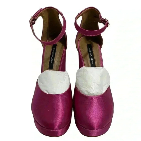 BCBGMaxAzria Cici Satin Platform Heel Pumps 7 Fuchsia Pink Barbiecore NWOB - Picture 3 of 12